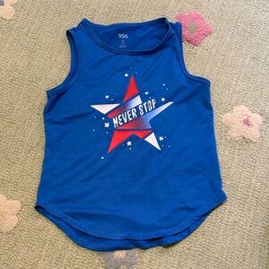 DSG Girls Blue Tank Top with Red, White Star 'Never Stop' Graphic